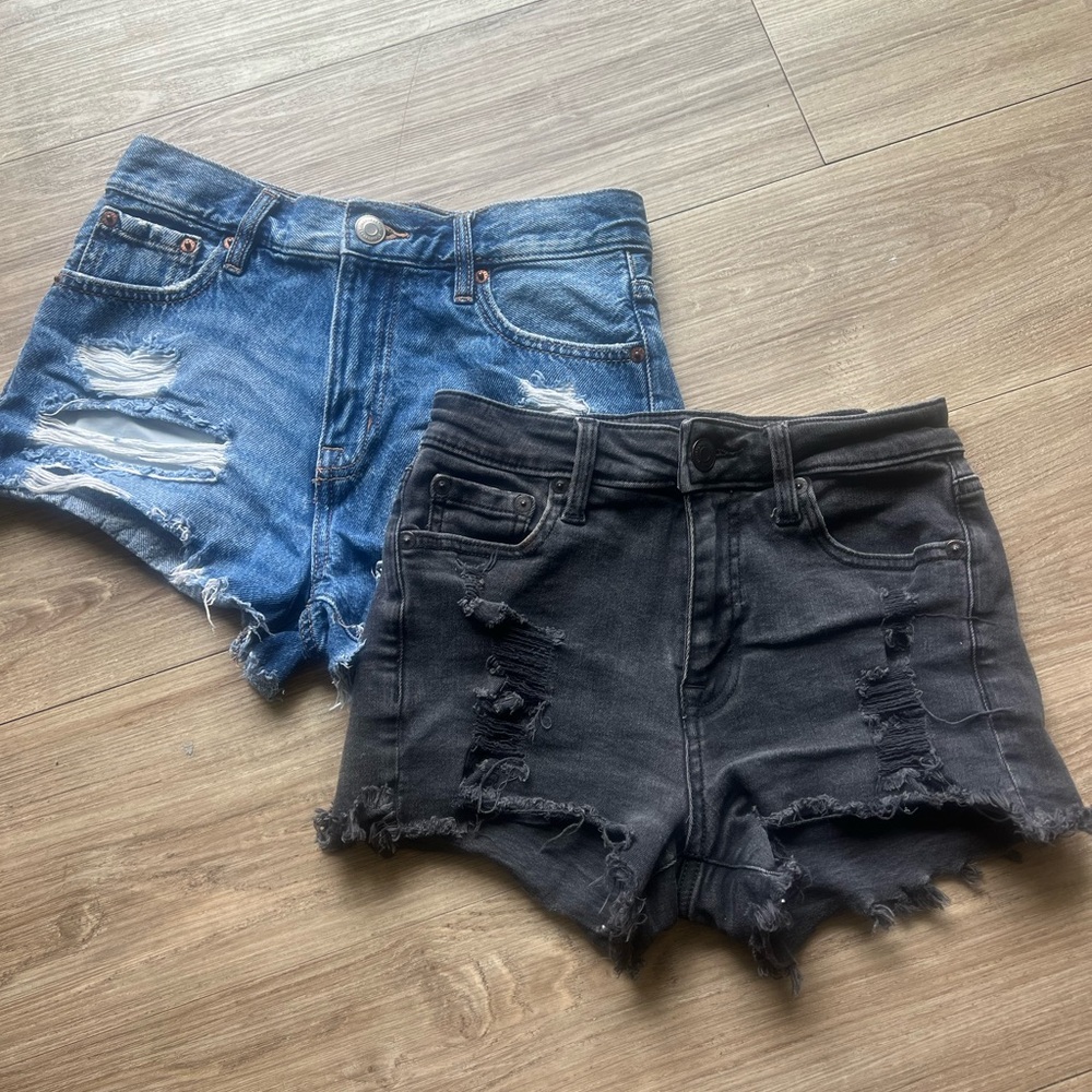 Pair of Aeropostale Blue and Black Distressed Women Shorts